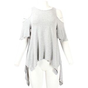 Zenana Outfitters Light Gray Cold-Shoulder Handkerchief-Hem Tunic